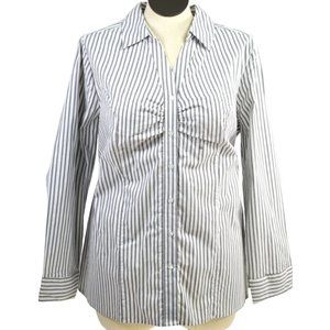 Lane Bryant Blouse Size 22 Top White Grey Metallic Silver Stripe Long Sleeve NWT